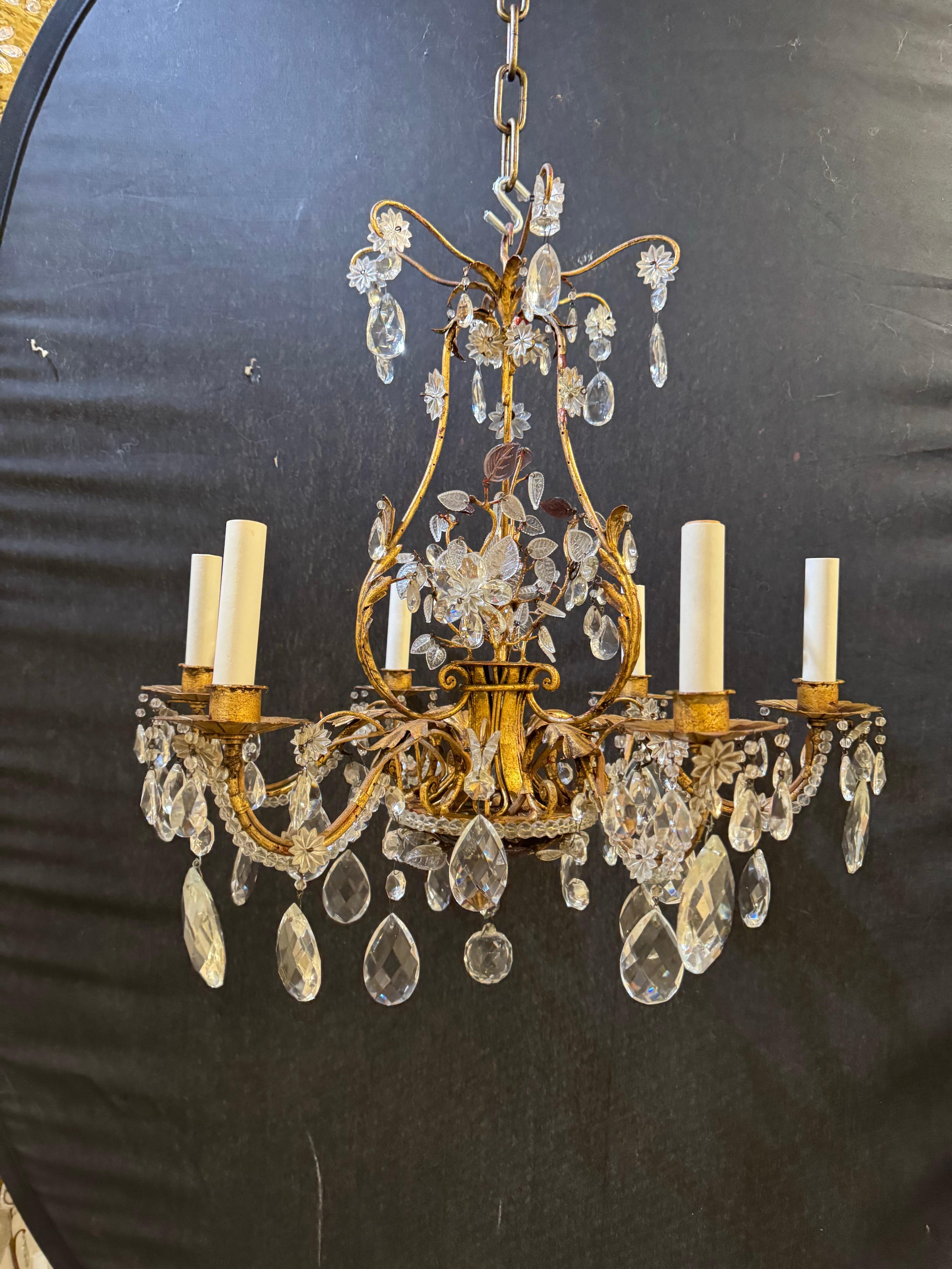 French Provincial 1930 French Bagues Chandelier 6 Lights For Sale