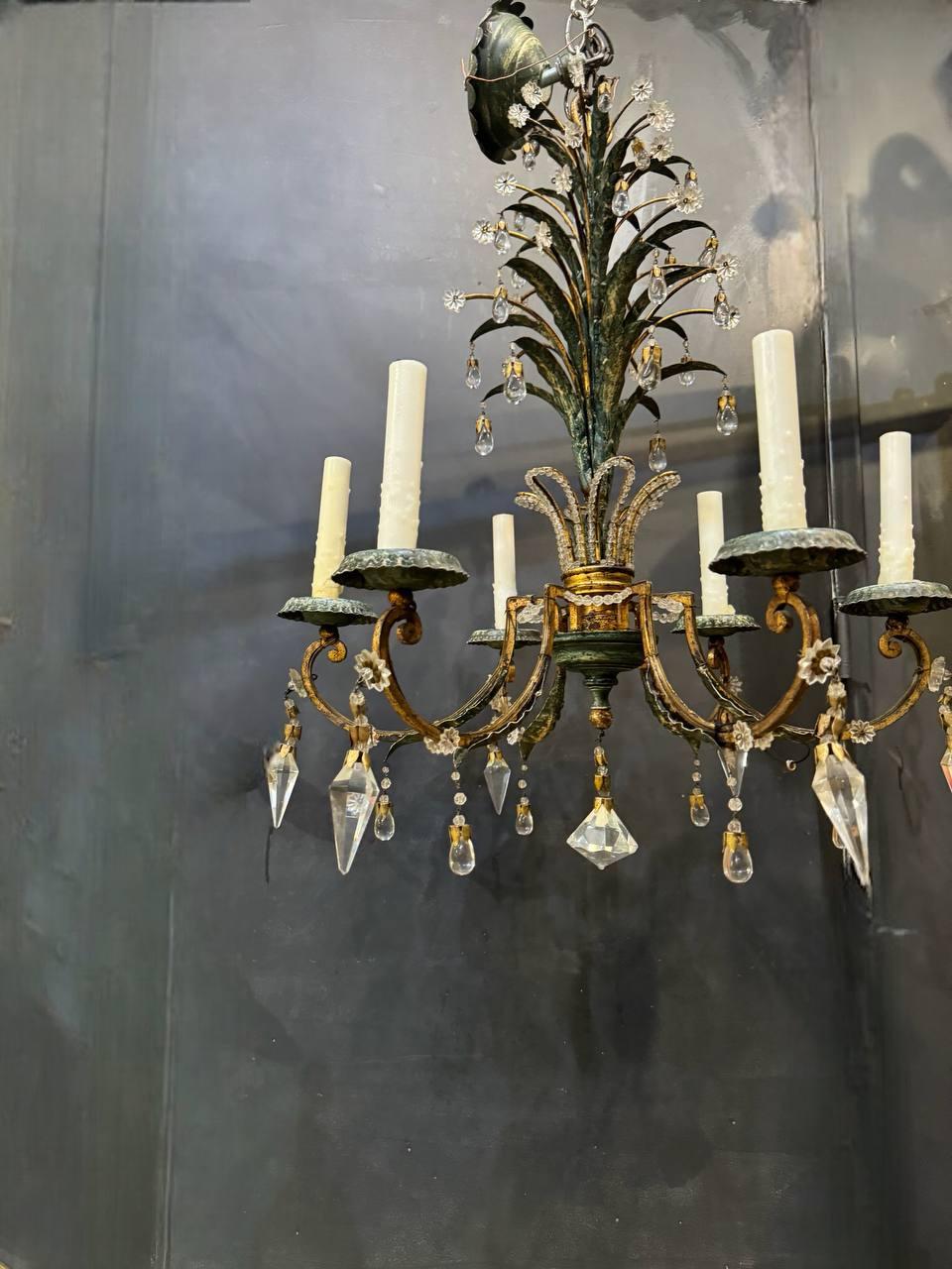 Stile provenzale 1930 Lampadario francese Bagues a 6 luci in vendita