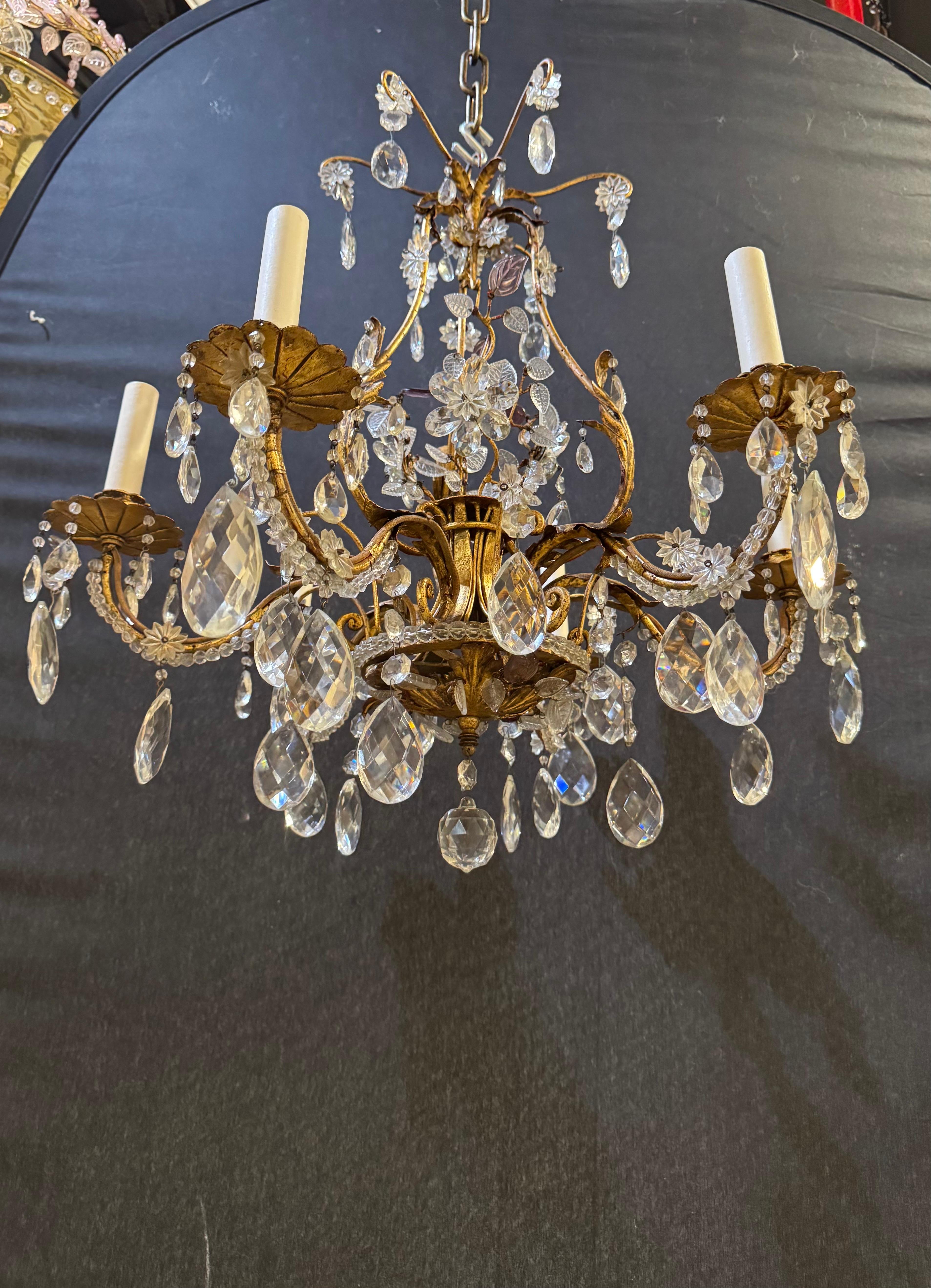 Gilt 1930 French Bagues Chandelier 6 Lights For Sale