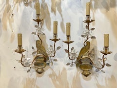 Appliques murales françaises de 1930 « Bagues Crystal Birds », 3 lumières