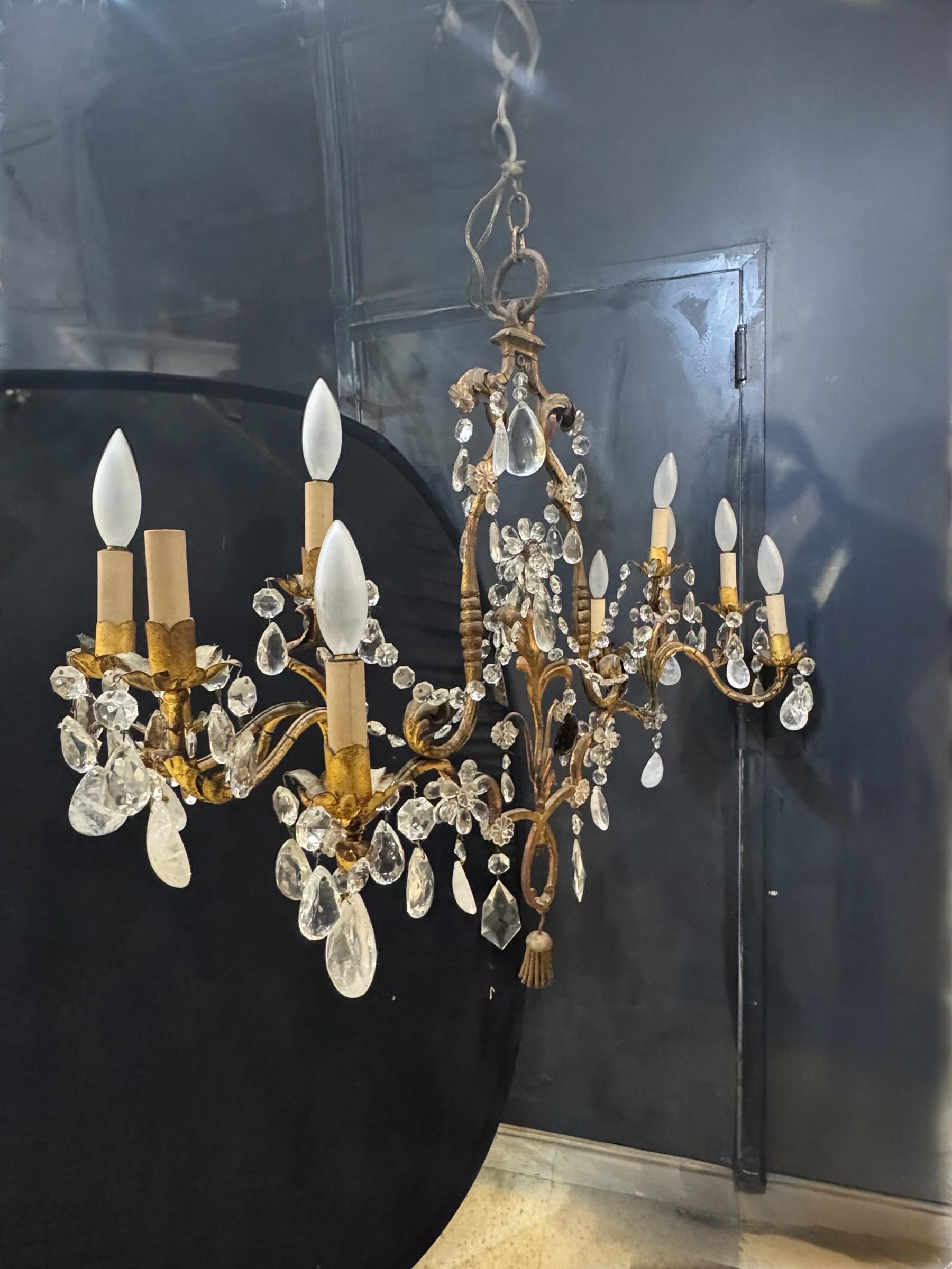 1930 Bagues Francesa Inusual Araña de 10 Luces con Cristales de Roca Provincial francés en venta