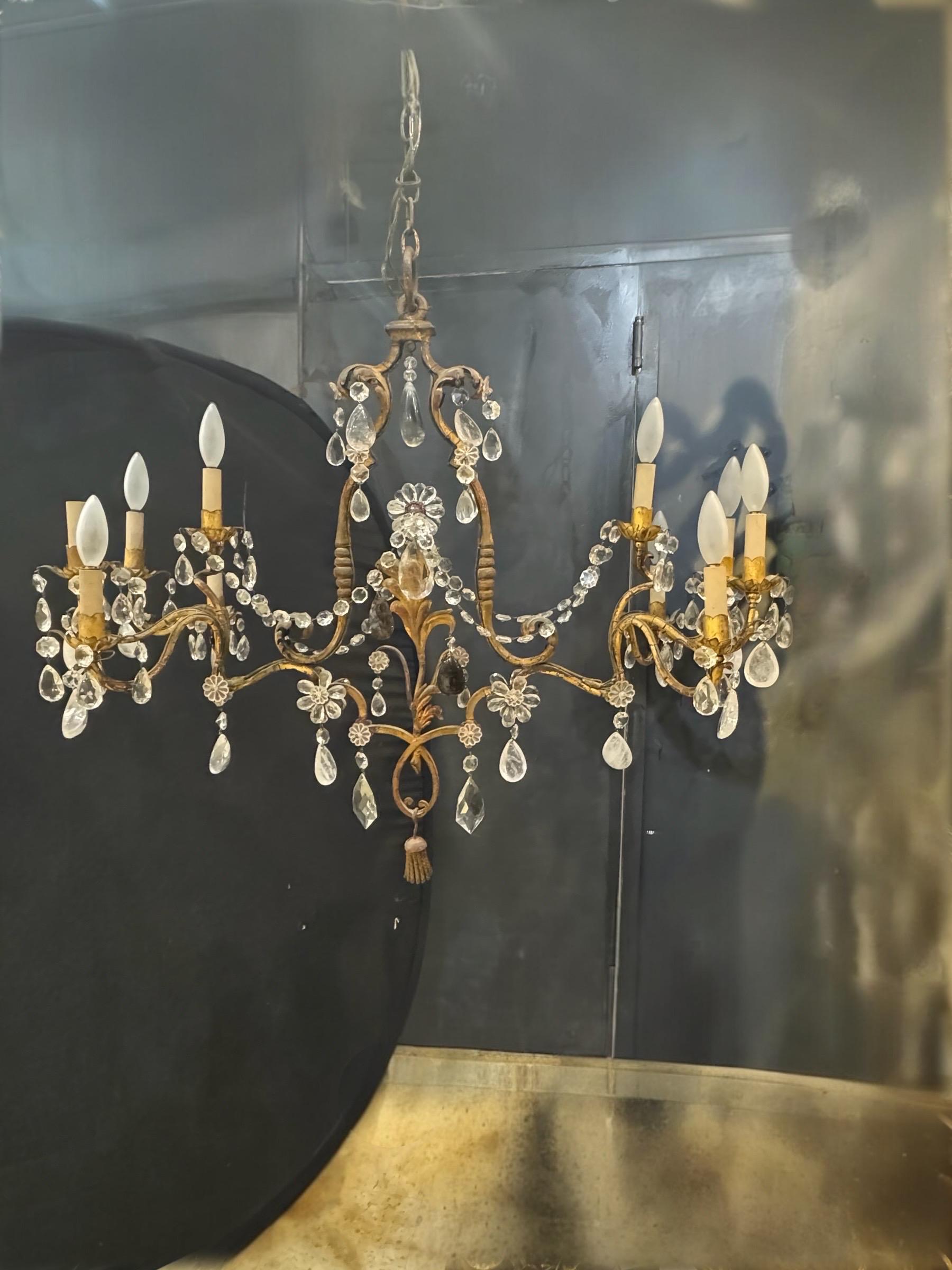 1930 Bagues Francesa Inusual Araña de 10 Luces con Cristales de Roca en Bueno estado para la venta en New York, NY