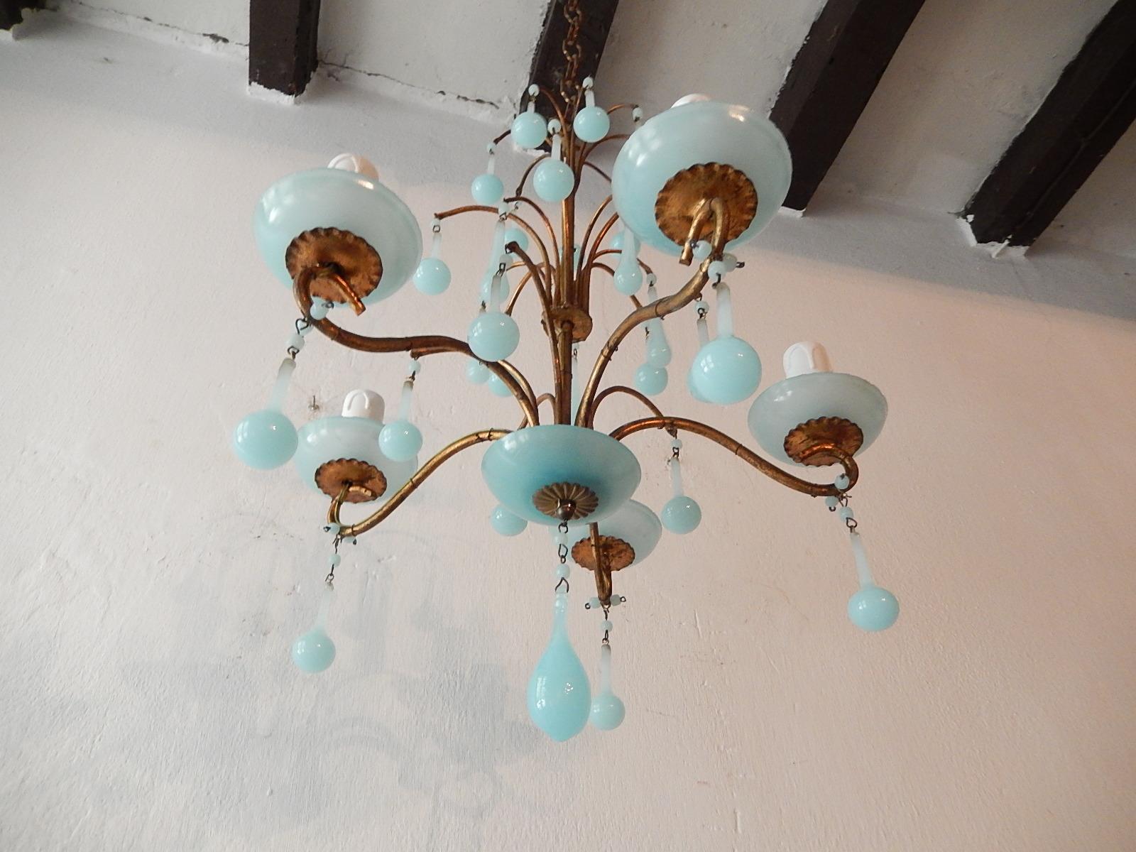1930 French Blue Opaline Bobeches and Drops Chandelier In Good Condition In Modena (MO), Modena (Mo)