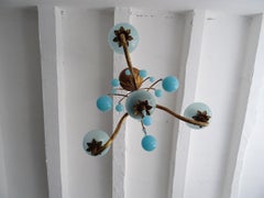 1930 French Blue Opaline Bobeches, Beads and Drops Chandelier