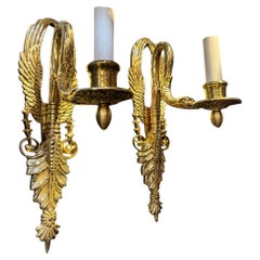 1930 French Empire Bronze Sconces 1 Light 14”