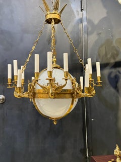 French Empire Chandelier with Opaline Glass 16 Lights