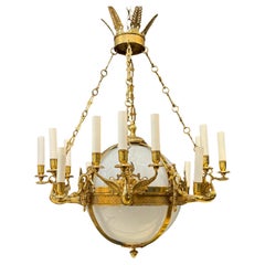 French Empire Chandelier with Opaline Glass 16 Lights