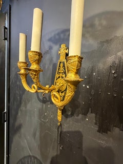 1920 French Empire Style Bronze Sconces with Lion Heads