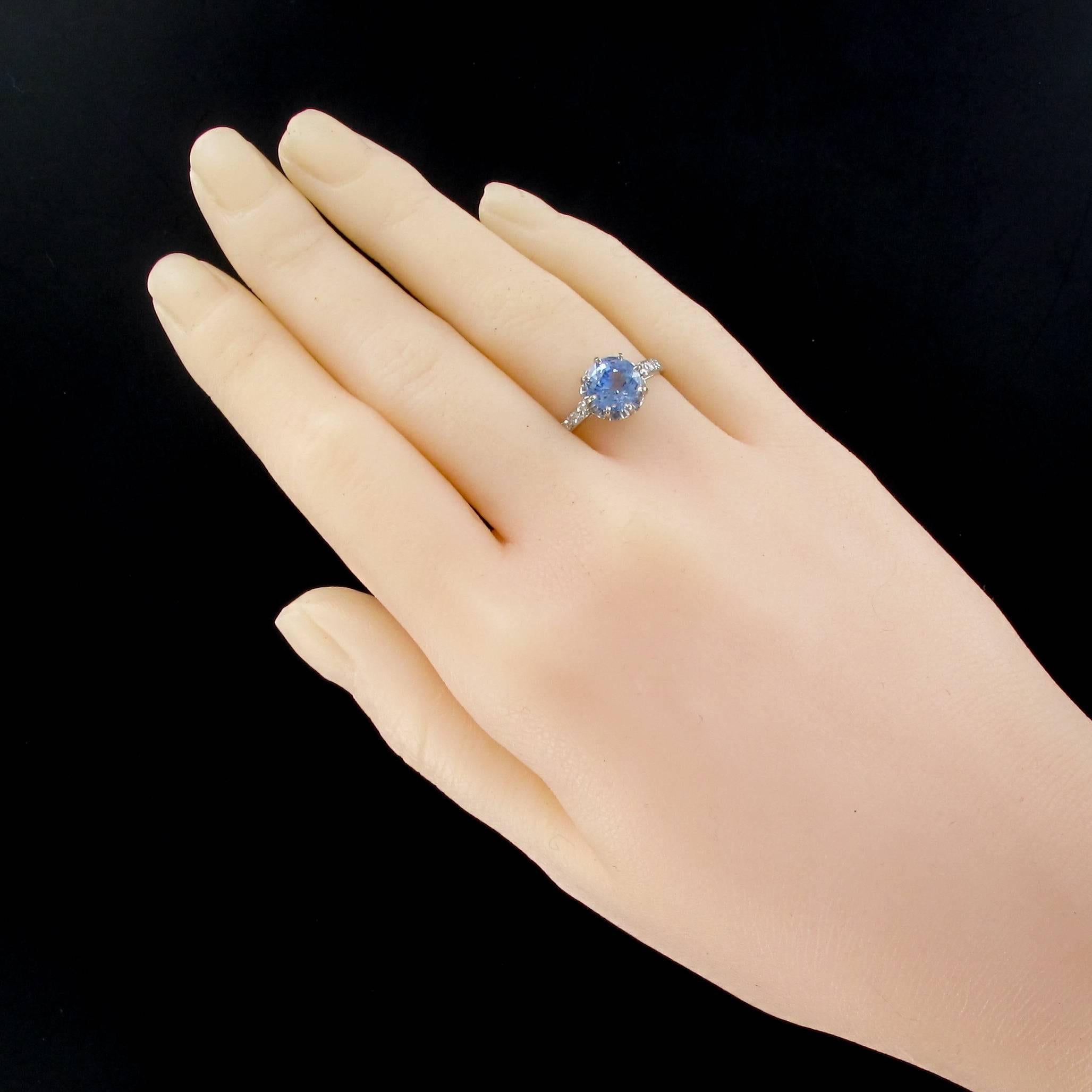 1930 French Platinium Art Deco Sapphire Solitaire Diamond Ring In New Condition In Poitiers, FR