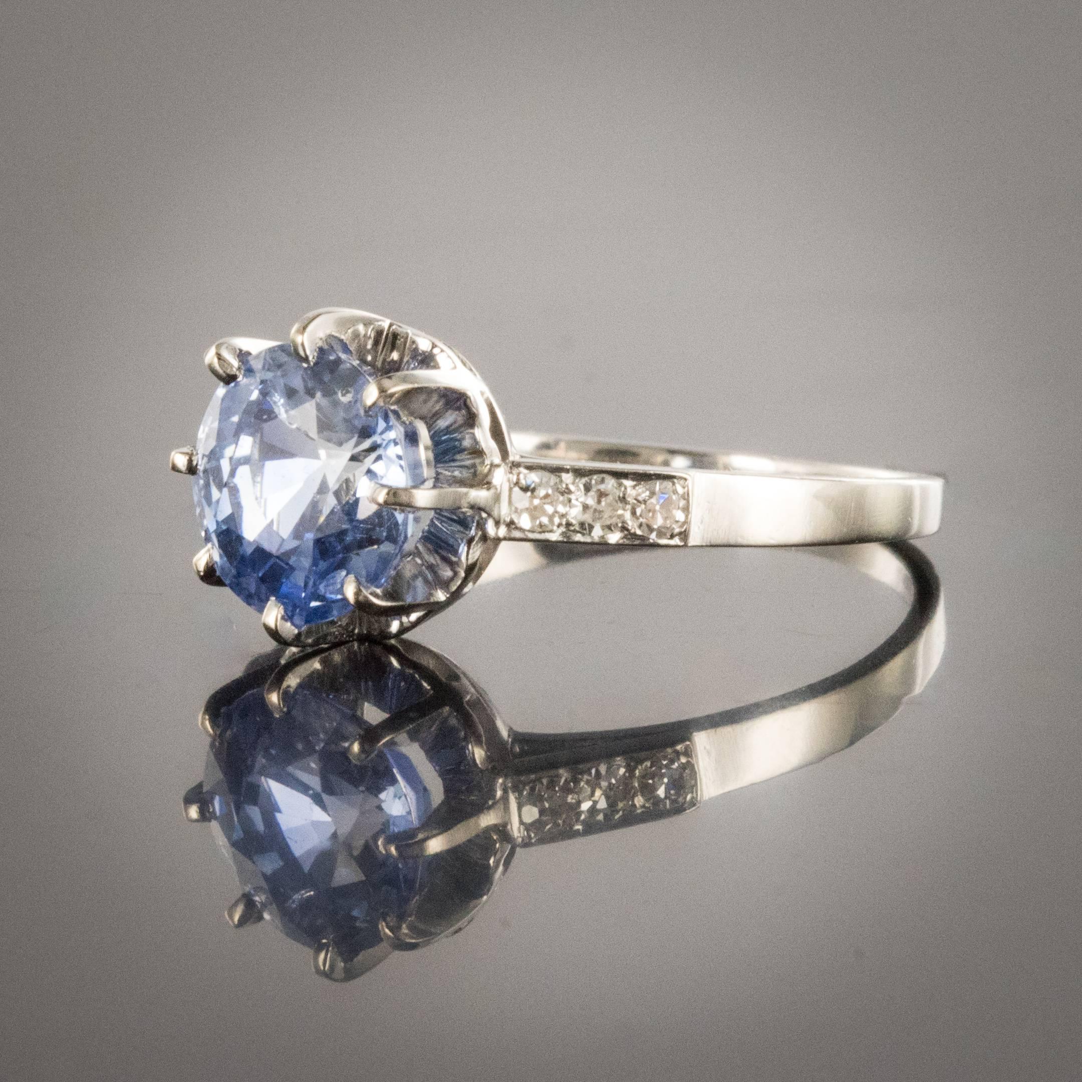 Women's 1930 French Platinium Art Deco Sapphire Solitaire Diamond Ring