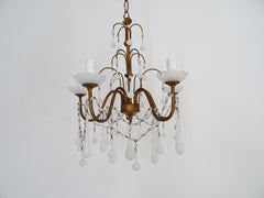 1930 French White Opaline Bobeches, Beads and Drops Chandelier