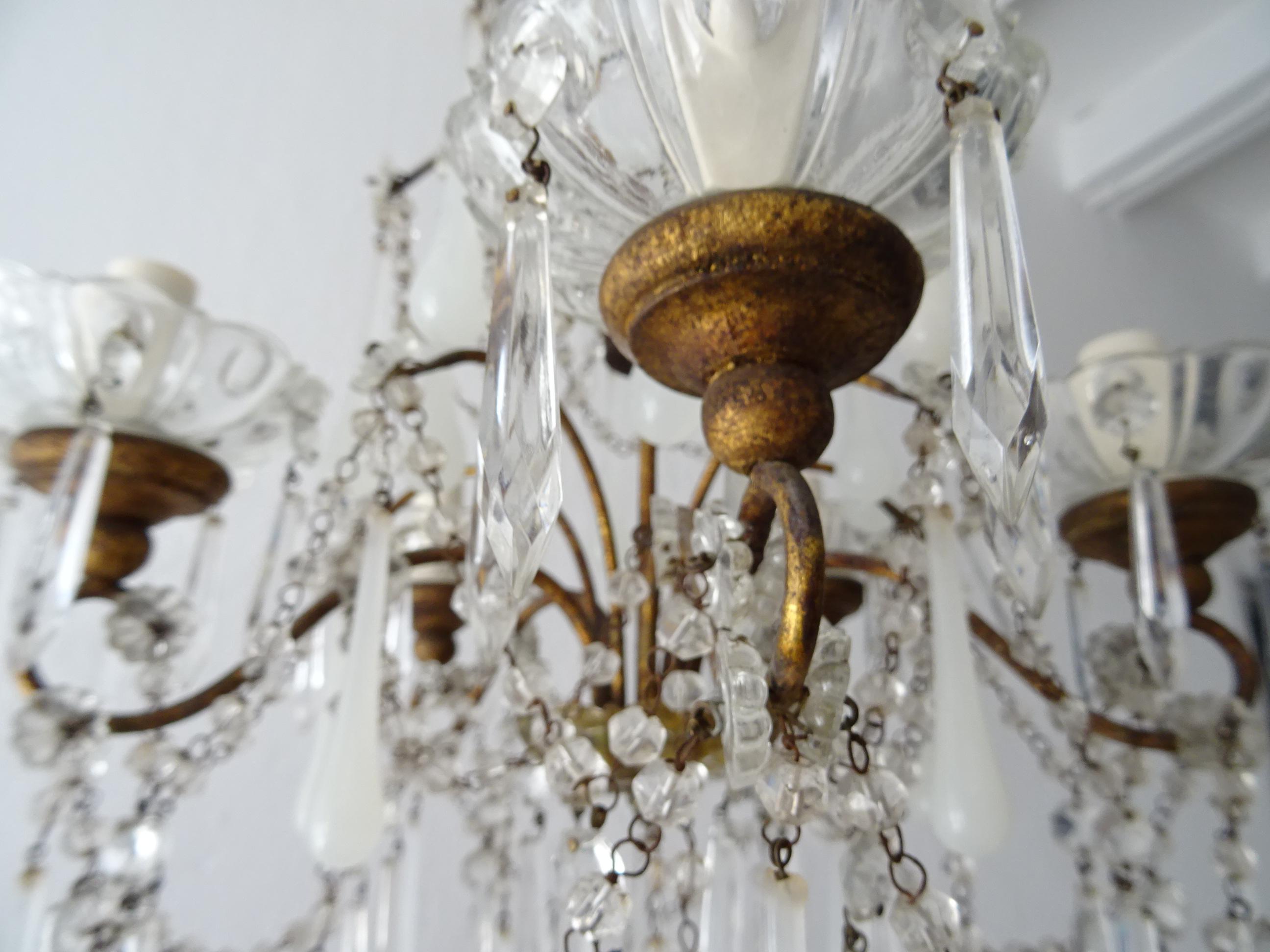 1930 French White Opaline Murano Drops Crystal Swags Darling Chandelier c. 1920 For Sale 2