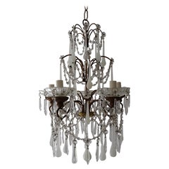 1930 French Opaline Murano Drops Crystal Swags Darling Chandelier c. 1920