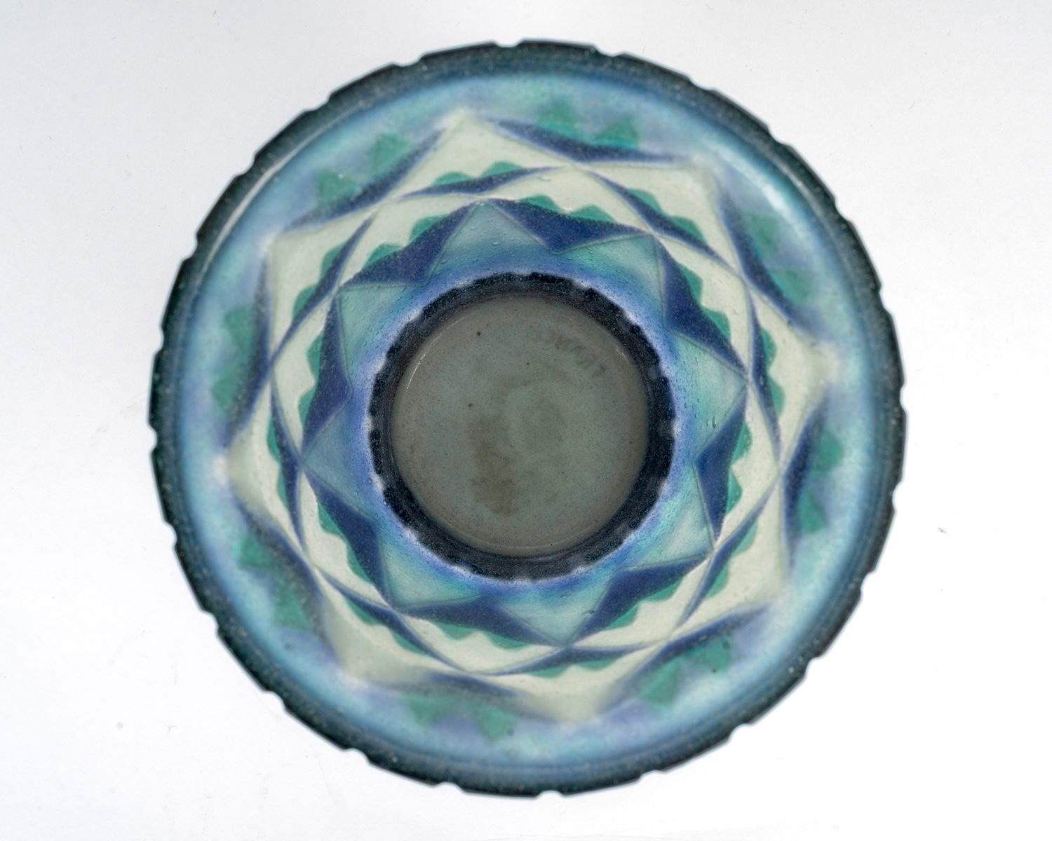 1930 Gabriel Argy-Rousseau Vase Palmettes Triangulaires Pate de Verre Glass (Geformt) im Angebot