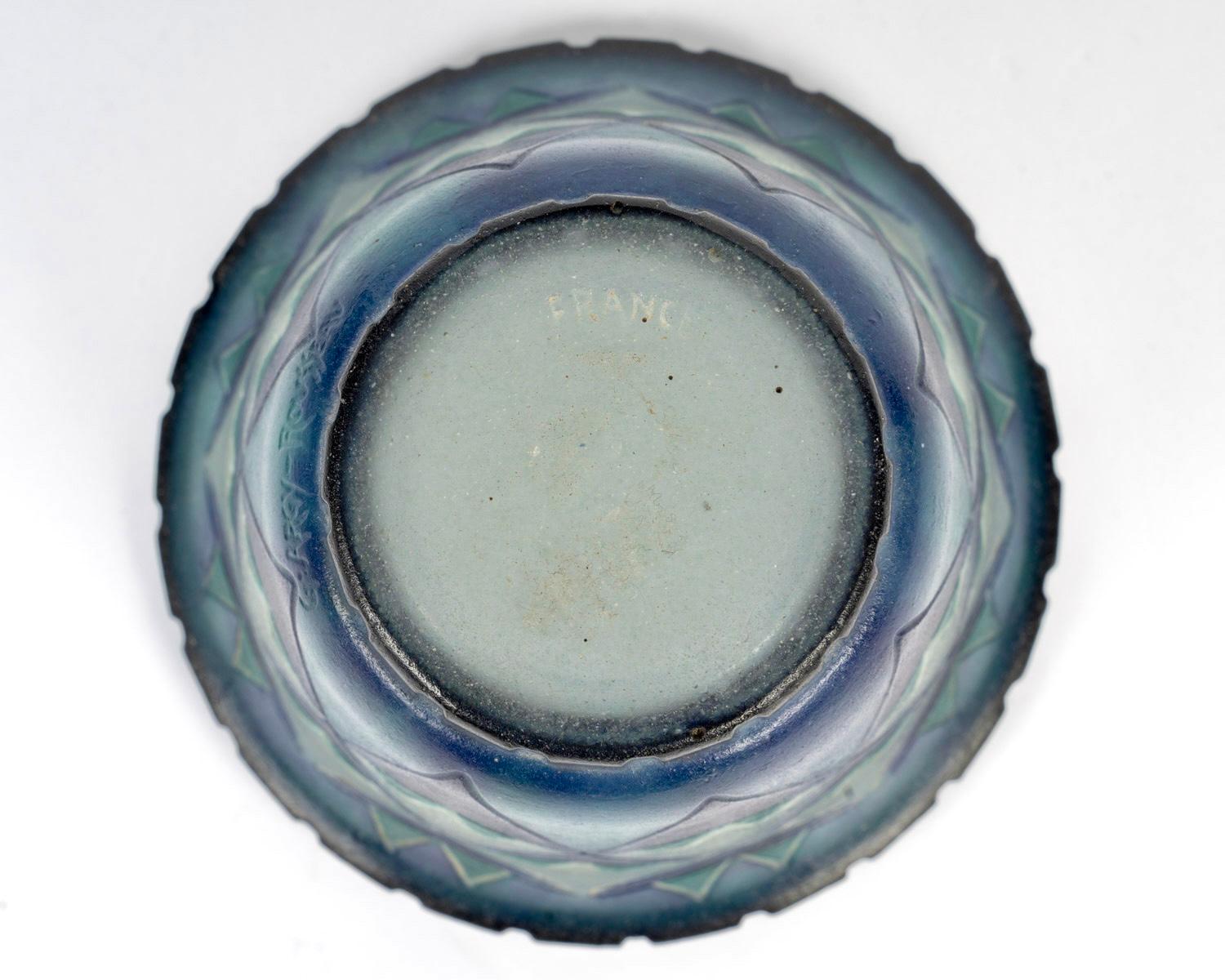 1930 Gabriel Argy-Rousseau Vase Palmettes Triangulaires Pate de Verre Glass im Zustand „Gut“ im Angebot in Boulogne Billancourt, FR
