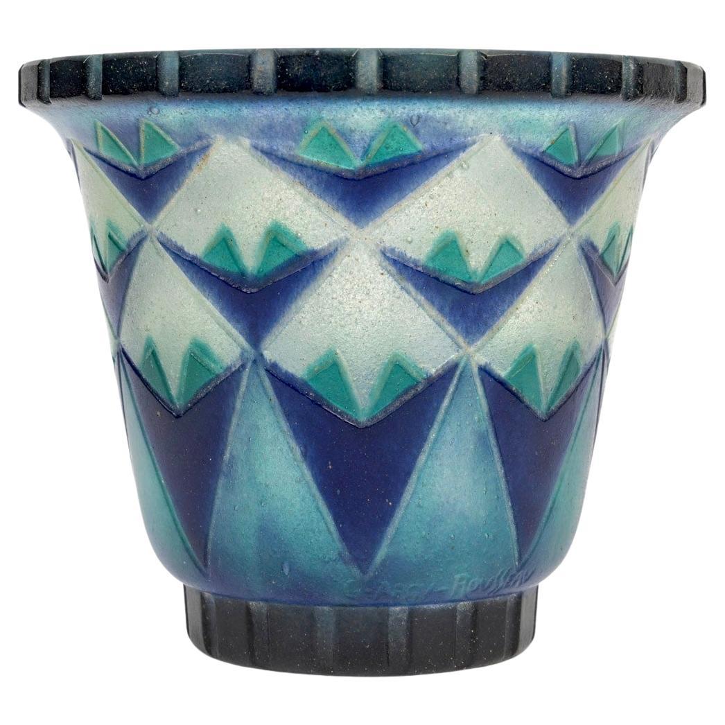 1930 Gabriel Argy-Rousseau Vase Palmettes Triangulaires Pate de Verre Glass im Angebot