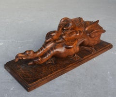 1930 Geese Fighting Over a Frog by H. Petrilly Art Deco Wooden Sculpture