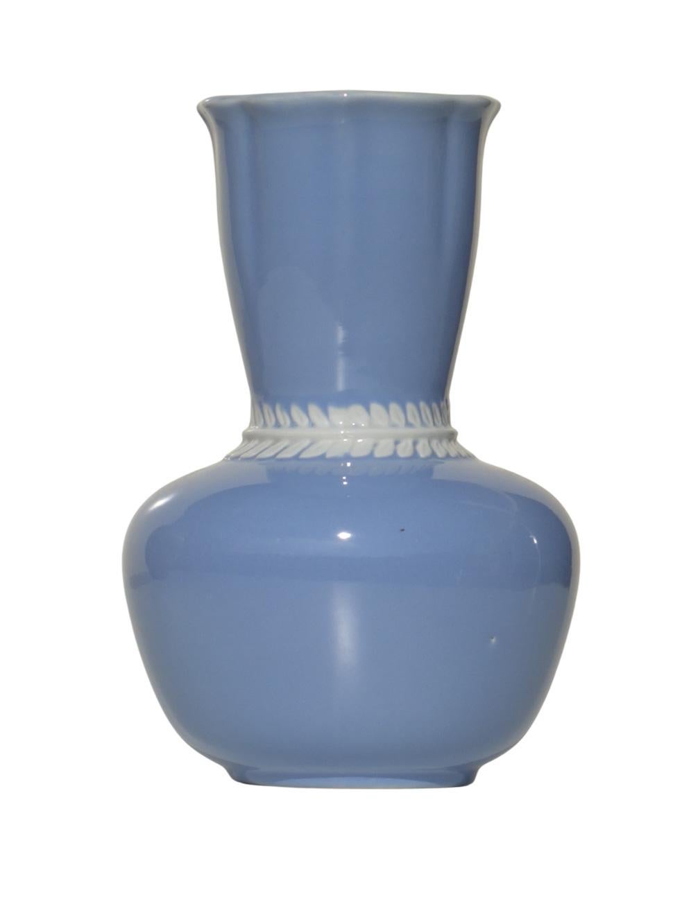Art Deco Vase
Giovanni Gariboldi
San Cristoforo, Milan
Italy, 1930

Pastel Blue and White Ceramic
floreal decor in relief
San Cristoforo Mark under the base
Perfect condiction

