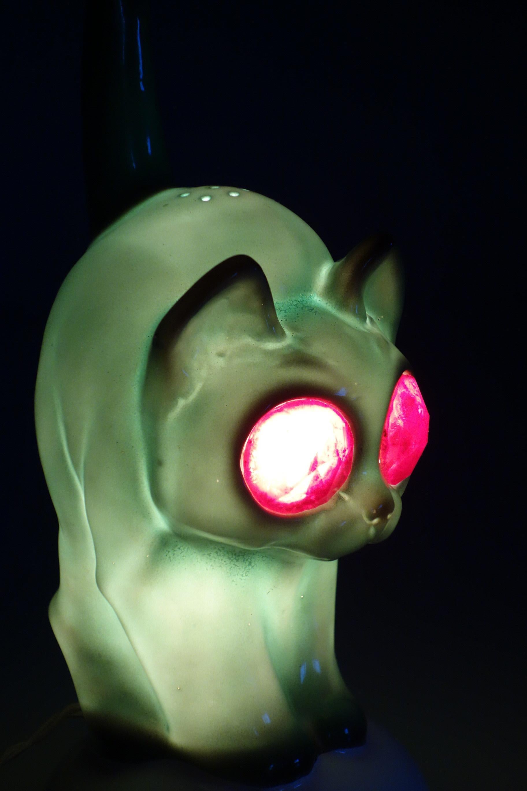 1930 Goebel Art Deco Green Porcelain Cat Table Lamp 4