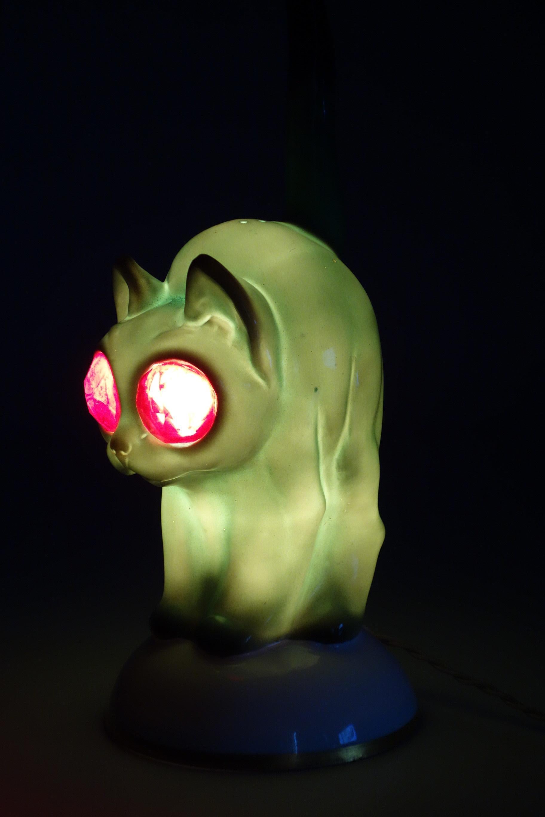 1930 Goebel Art Deco Green Porcelain Cat Table Lamp 3