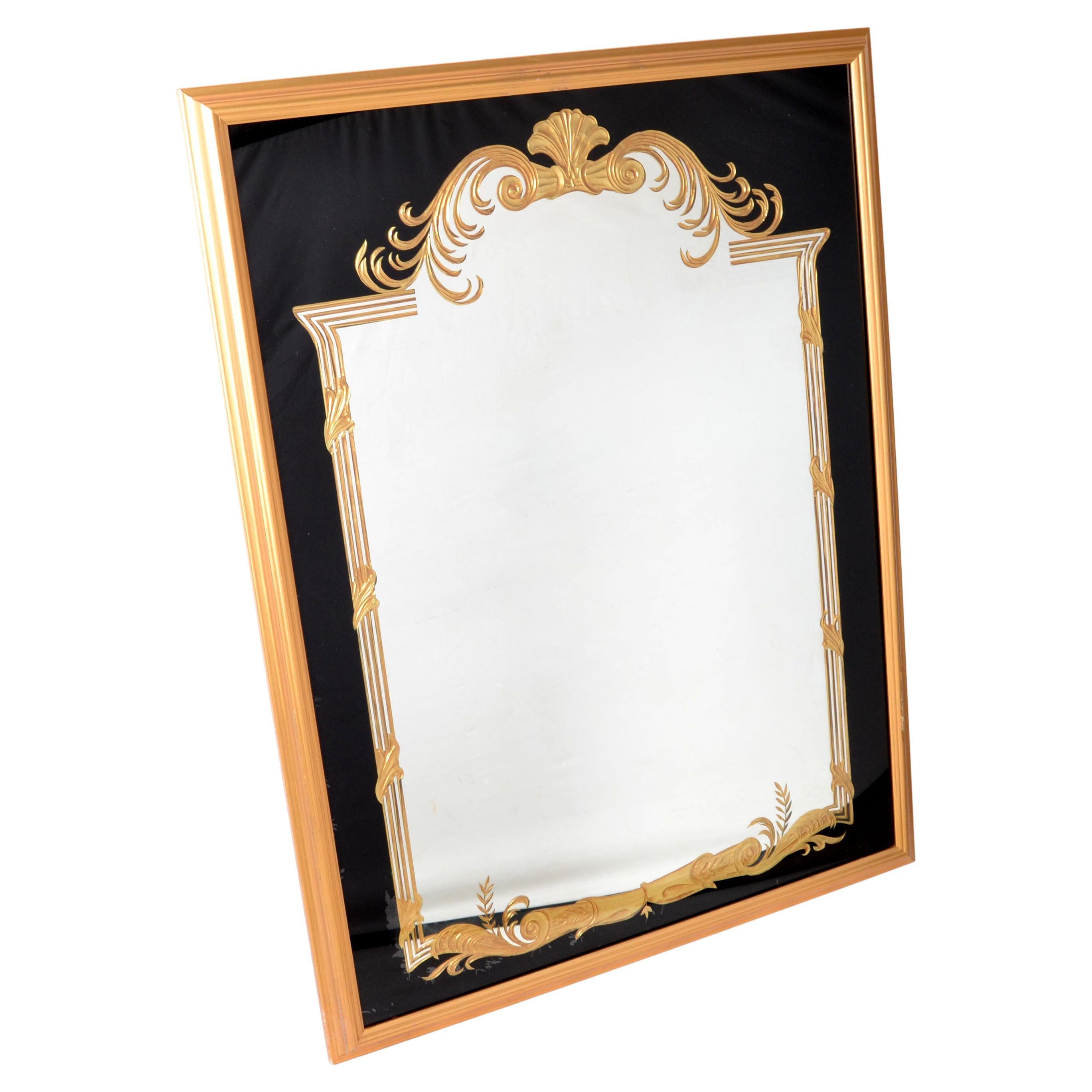 French style Gold Encrusted Etching gilt wall mirror hand carved gilt decoration.
This mirror is in original vintage condition.
Mirror Size: 25 x 31 inches.