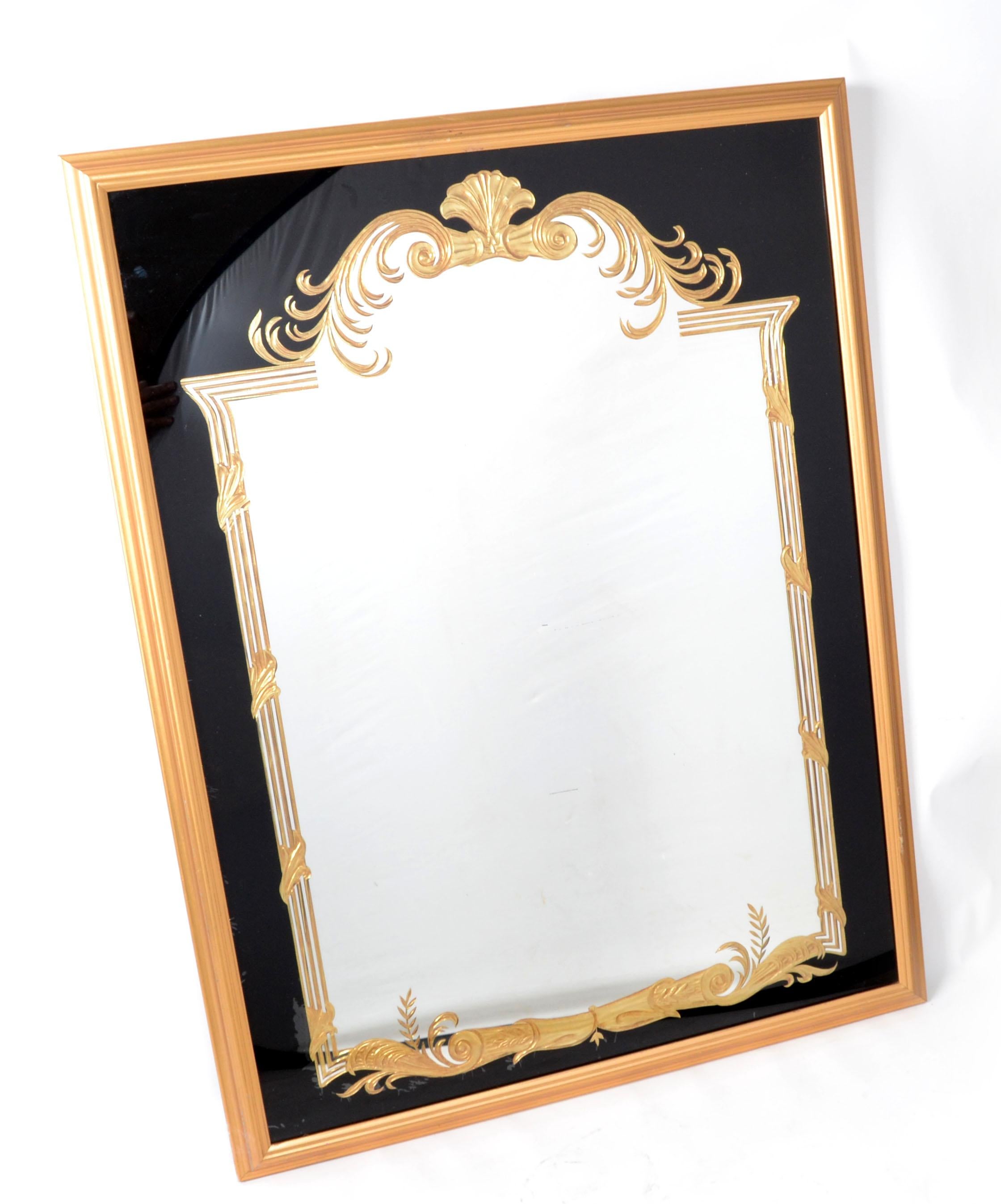 Etched 1930 Gold Encrusted Etching French Style Hand Carved Gilt Wall Mirror For Sale