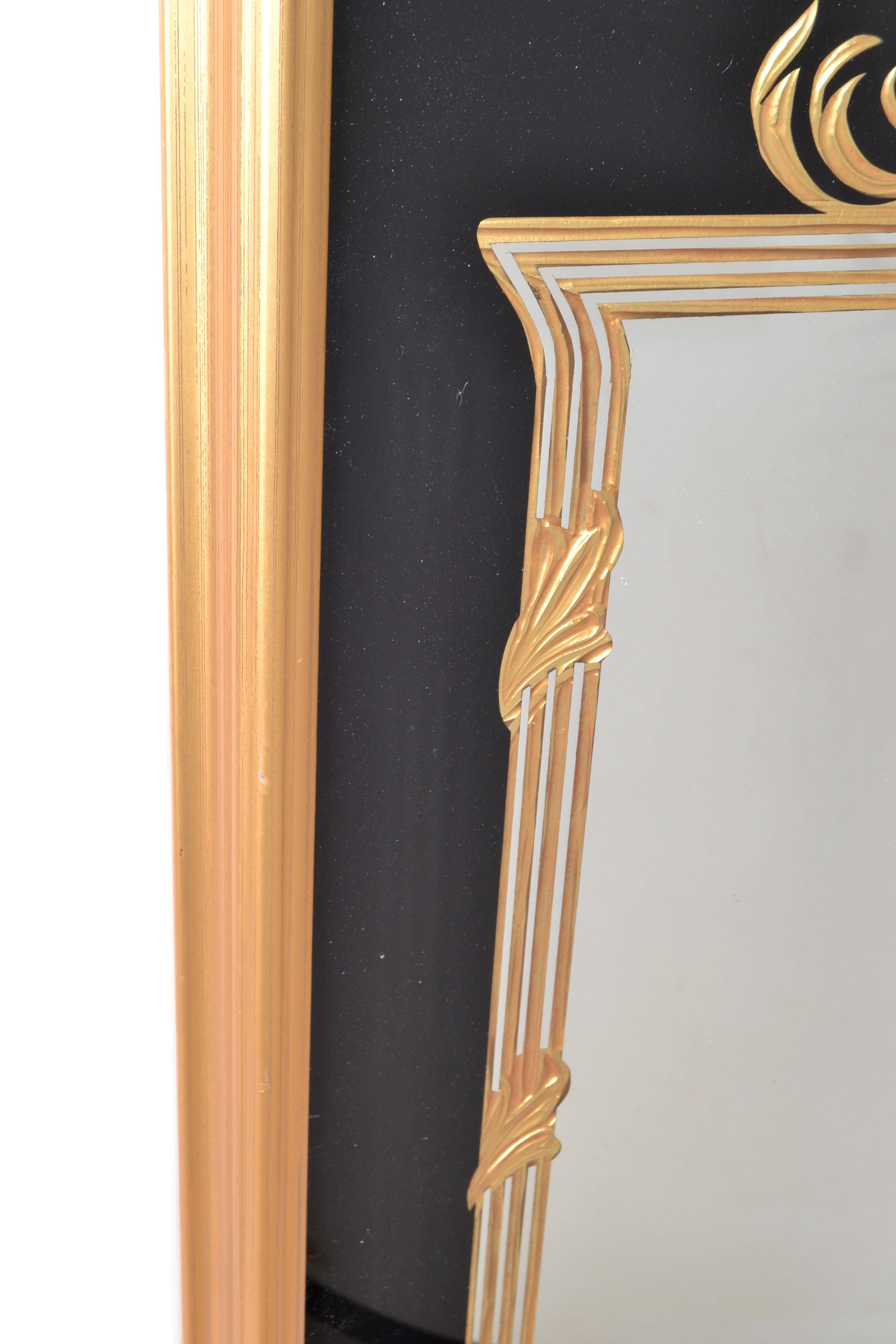 1930 Gold Encrusted Etching French Style Hand Carved Gilt Wall Mirror For Sale 1
