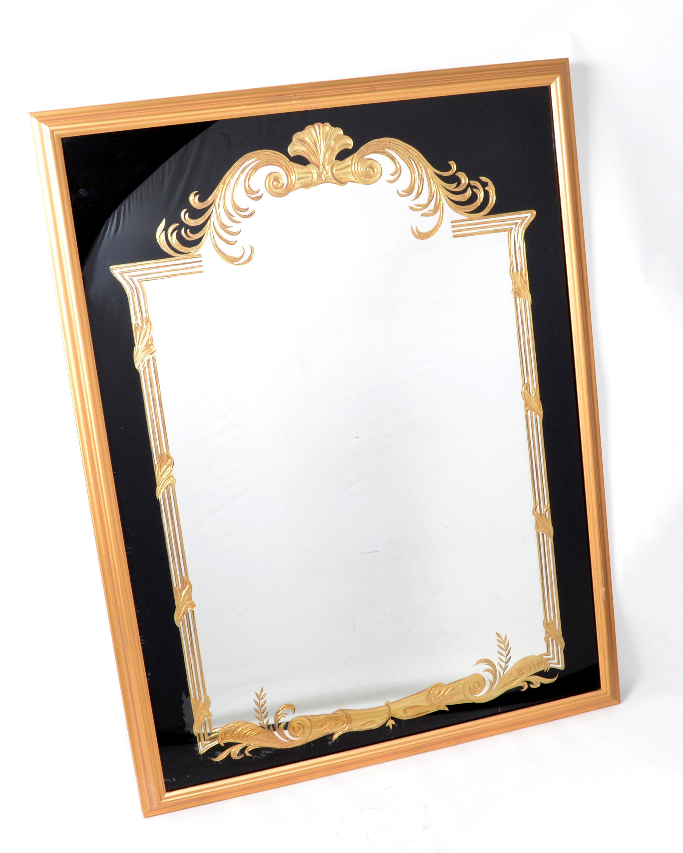 1930 Gold Encrusted Etching French Style Hand Carved Gilt Wall Mirror For Sale 2