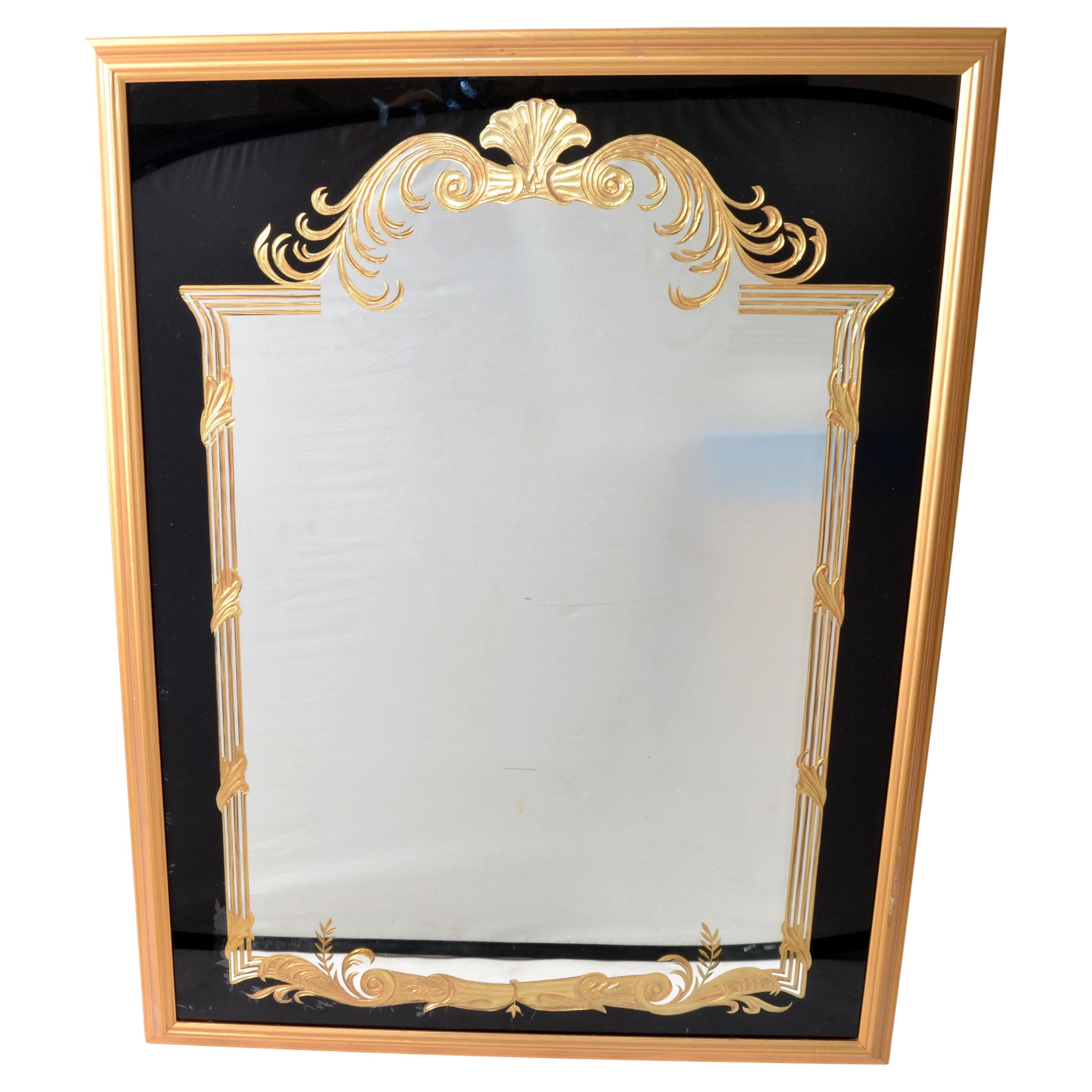 1930 Gold Encrusted Etching French Style Hand Carved Gilt Wall Mirror For Sale