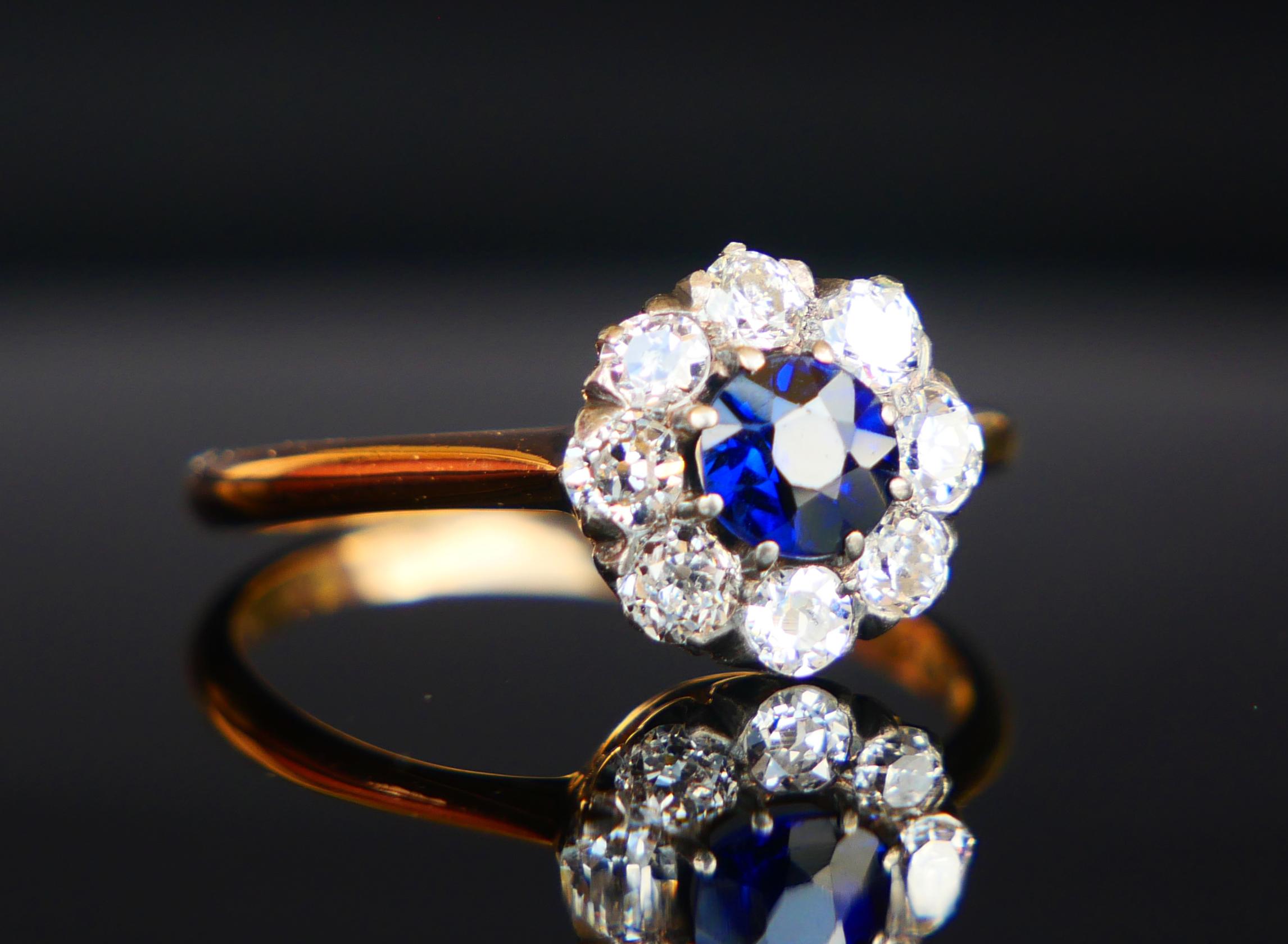 1930 Halo Ring natürlich 0.45ct Saphir ctw. 0.65ctw Diamanten 18K Gold/ØUS6/2.25g im Angebot 6