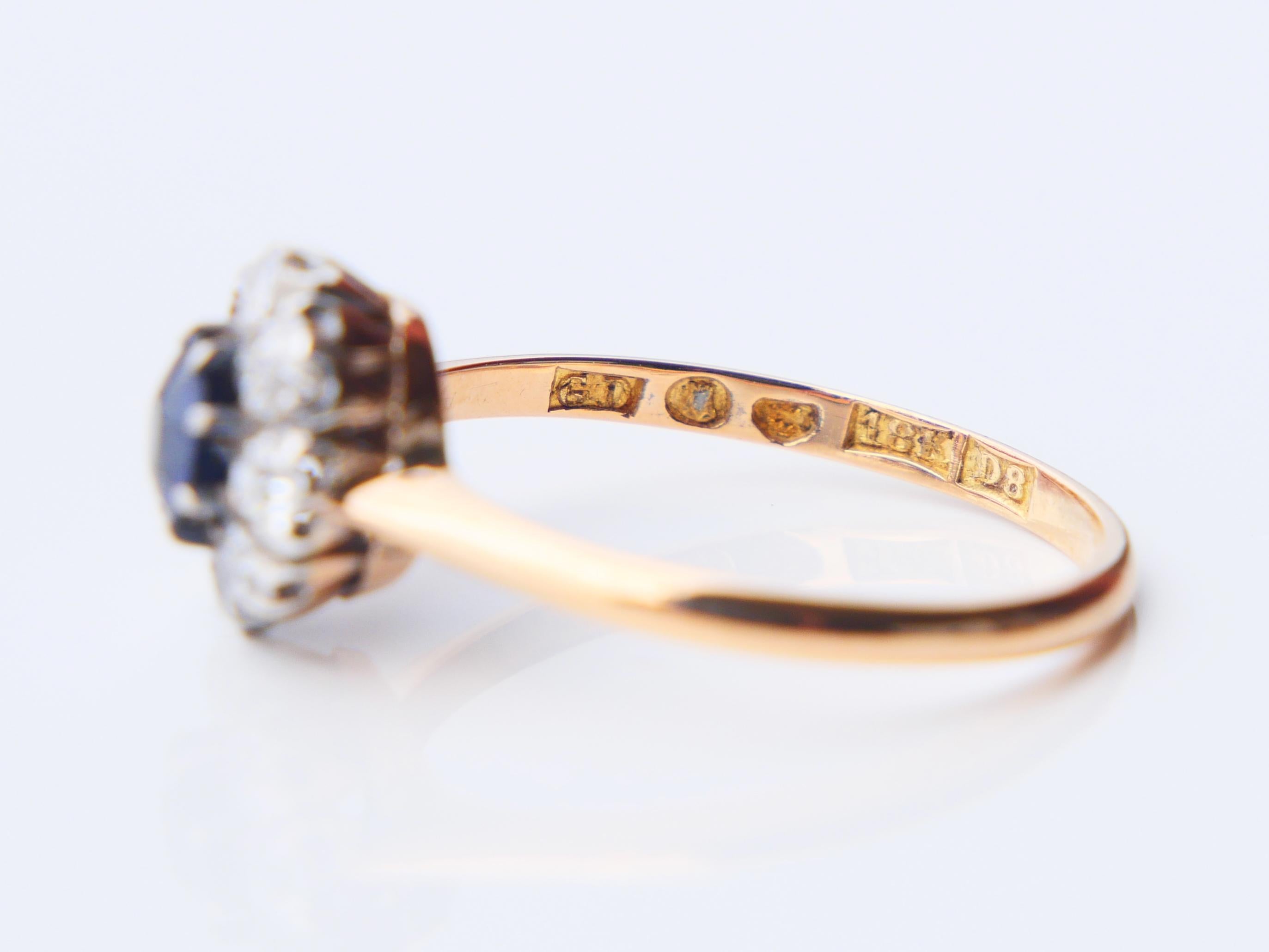1930 Halo Ring natürlich 0.45ct Saphir ctw. 0.65ctw Diamanten 18K Gold/ØUS6/2.25g im Angebot 7