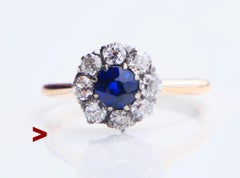 1930 Halo Ring natural 0.45ct Sapphire ctw. 0.65ctw Diamonds 18K Gold/ØUS6/2.25g