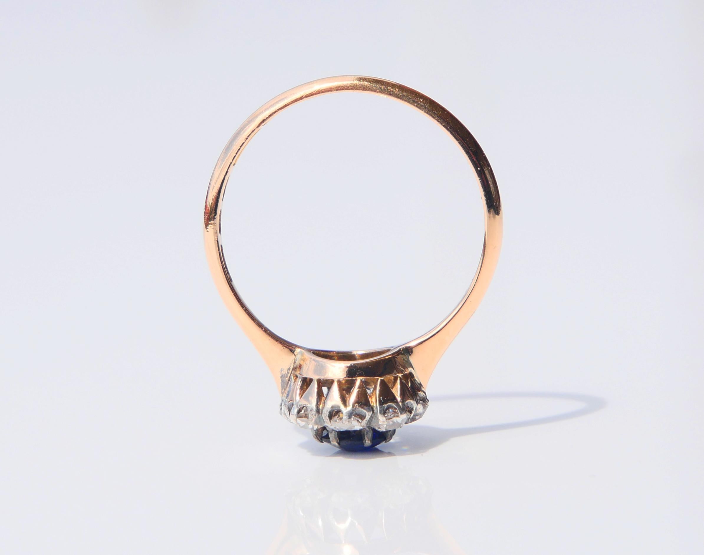1930 Halo Ring natürlich 0.45ct Saphir ctw. 0.65ctw Diamanten 18K Gold/ØUS6/2.25g im Angebot 1