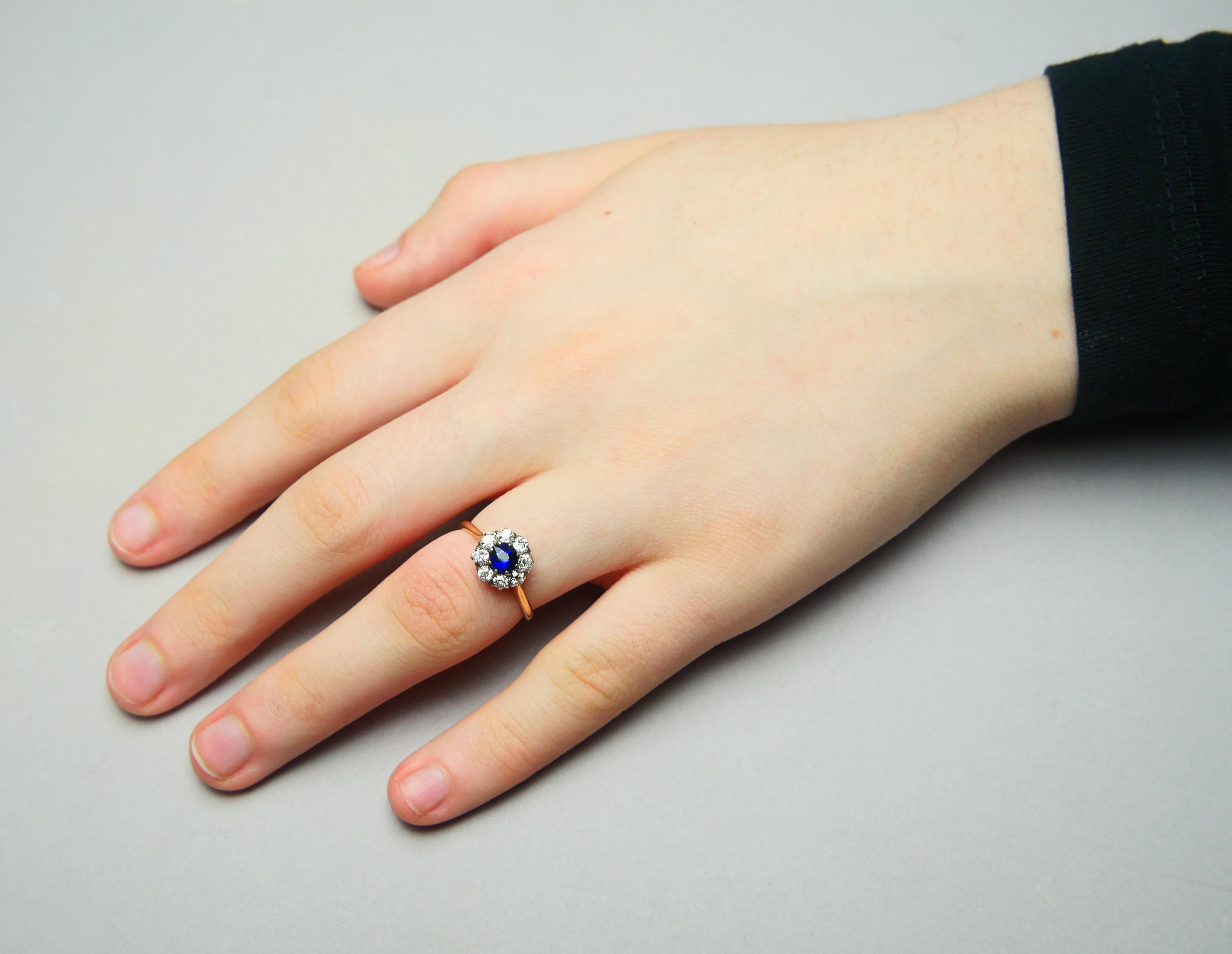 1930 Halo Ring natürlich 0.45ct Saphir ctw. 0.65ctw Diamanten 18K Gold/ØUS6/2.25g im Angebot 4