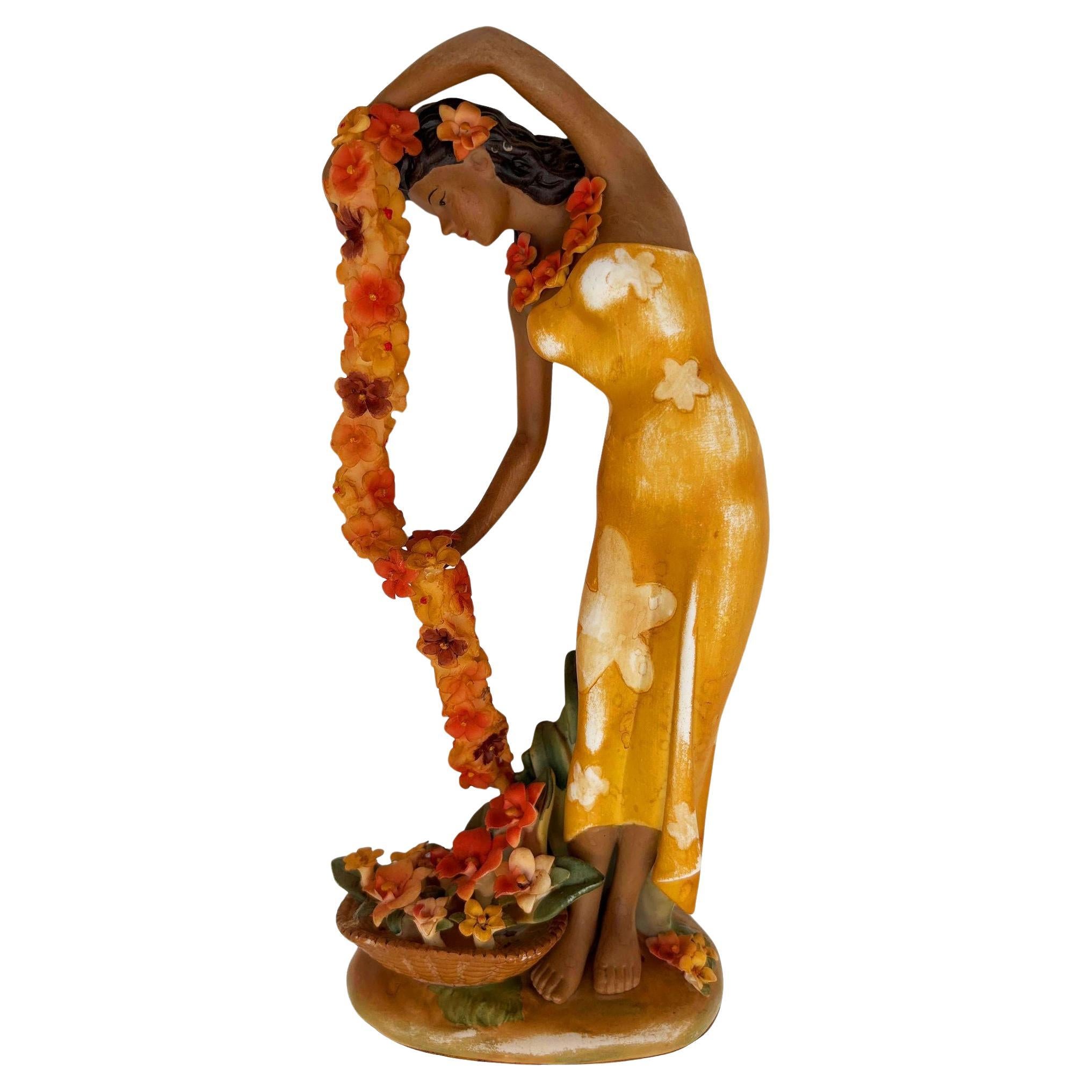 1930 Hawaiian "Cascading" Hand-Painted Fine Porcelain Statue by Lei Gill For Sale