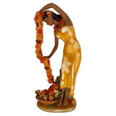 1930 Hawaiian "Cascading" Hand-Painted Fine Porcelain Statue by Lei Gill