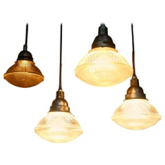 Used 1930 Holophane Dust Tight Glass Industrial Pendant Light
