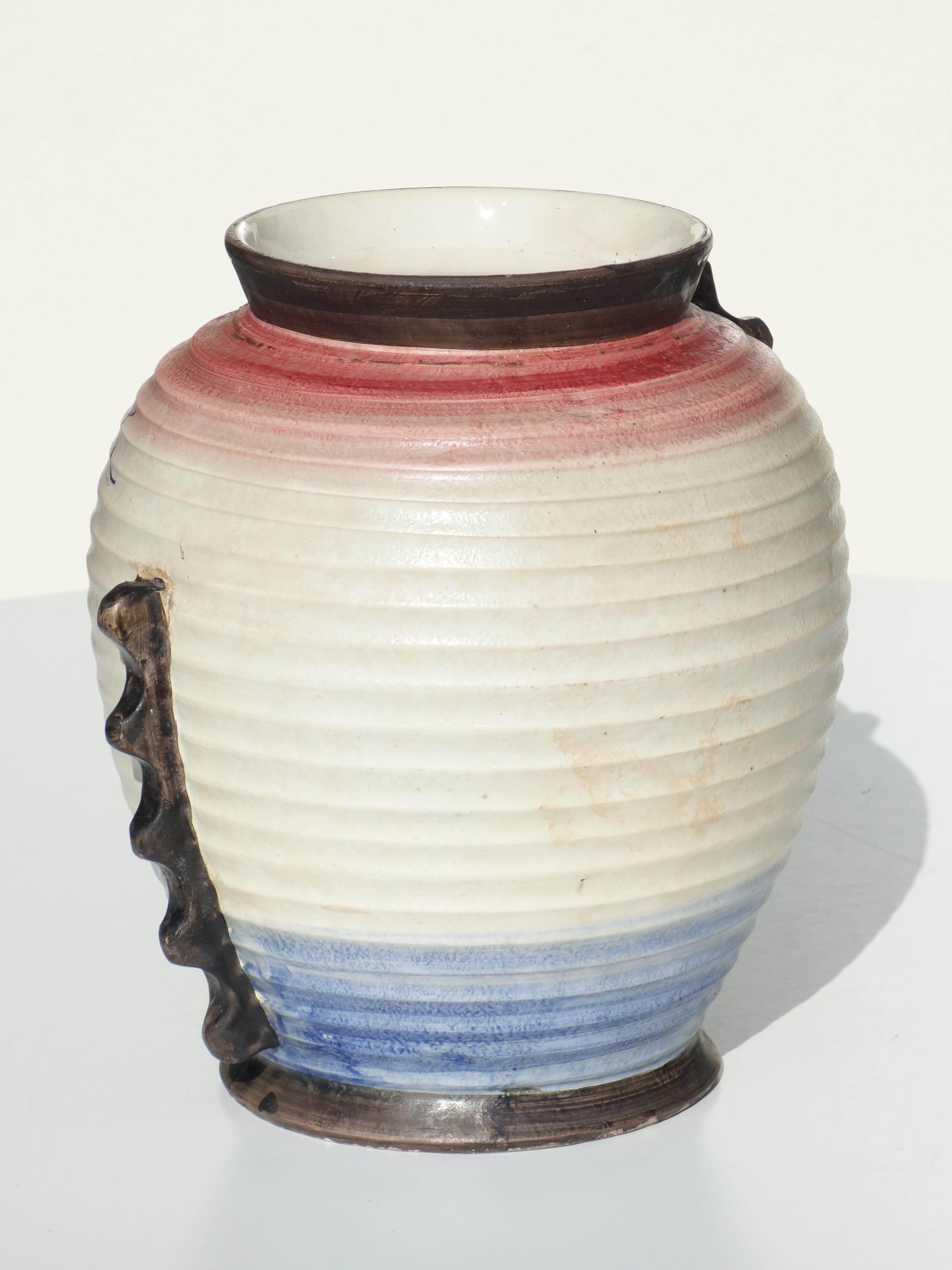 1930 Italienische Albisola-Keramikvase im Art-Déco-Stil (Italian) im Angebot