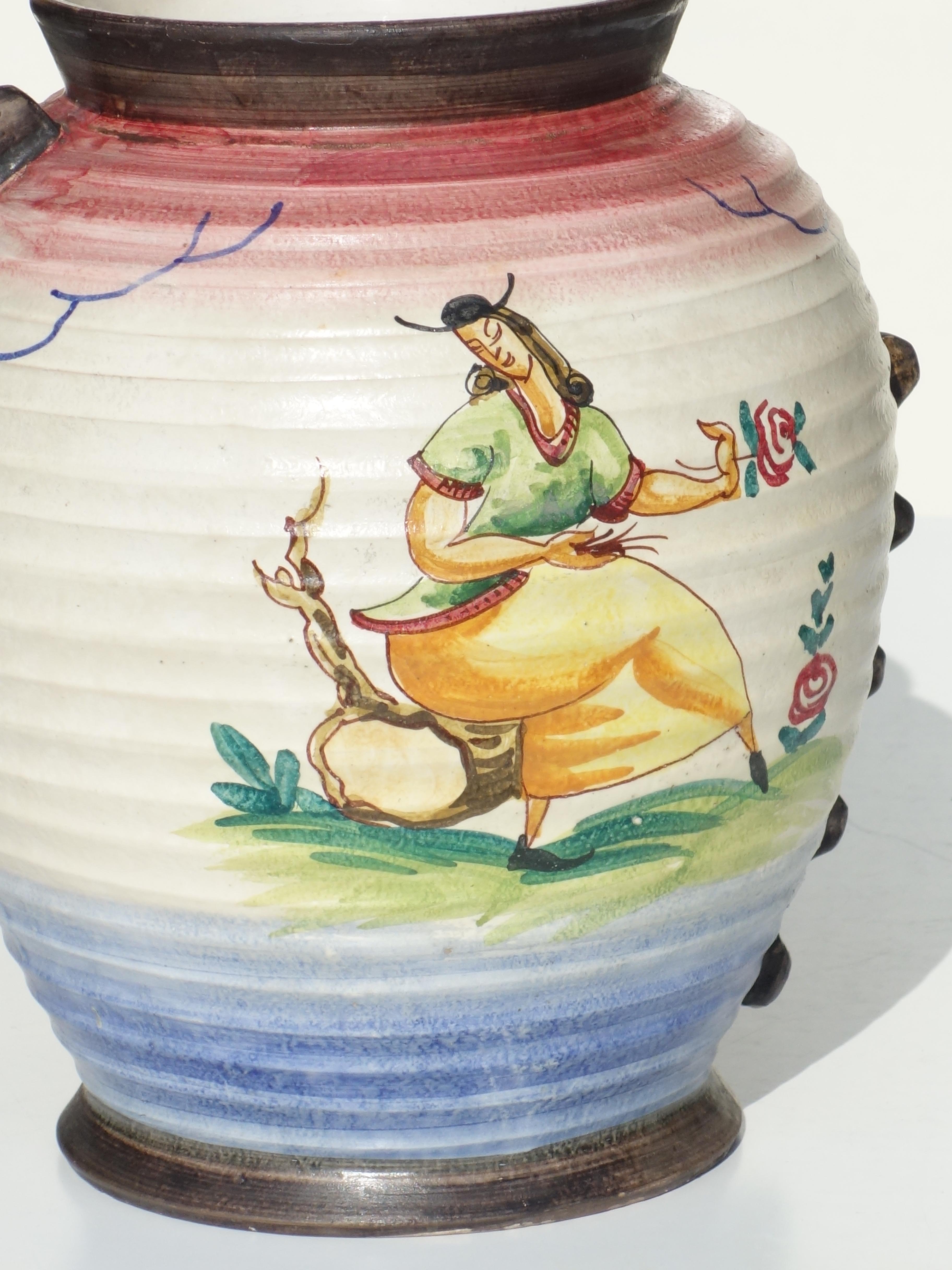 1930 Italienische Albisola-Keramikvase im Art-Déco-Stil (Gemalt) im Angebot