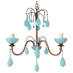 1930 Italian Blue Opaline Bobeches, Beads and Drops Chandelier