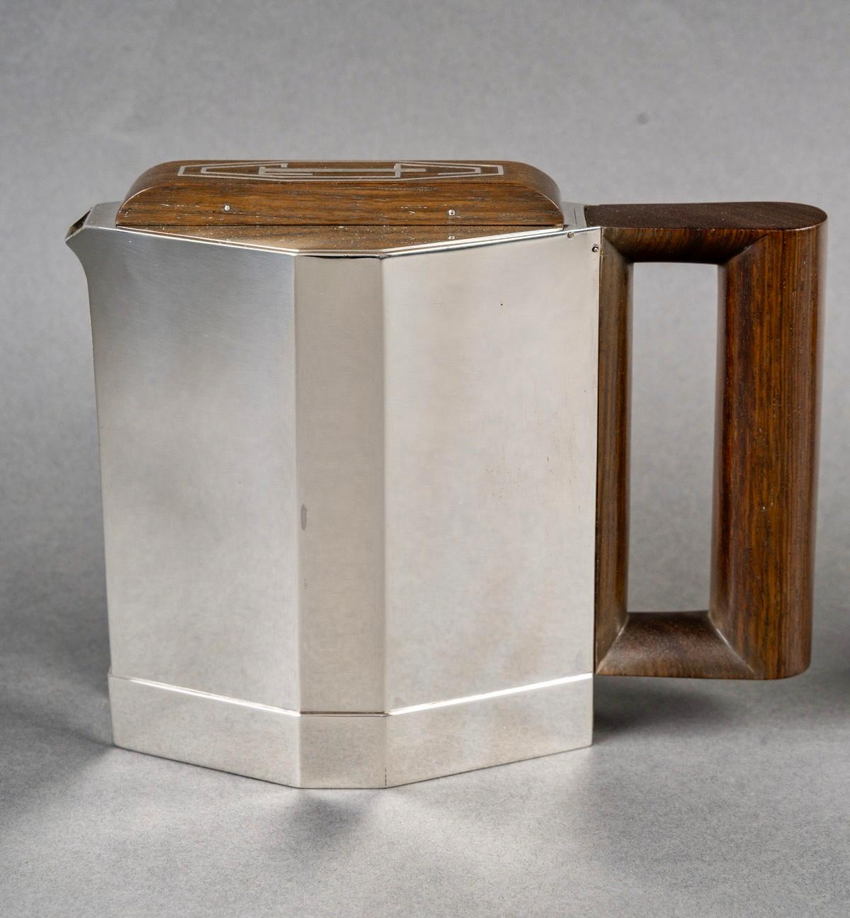 1930 Jean E Puiforcat Art Deco Modernistisches Tee-Couchtisch-Set aus Sterlingsilber und Palisanderholz (Art déco) im Angebot