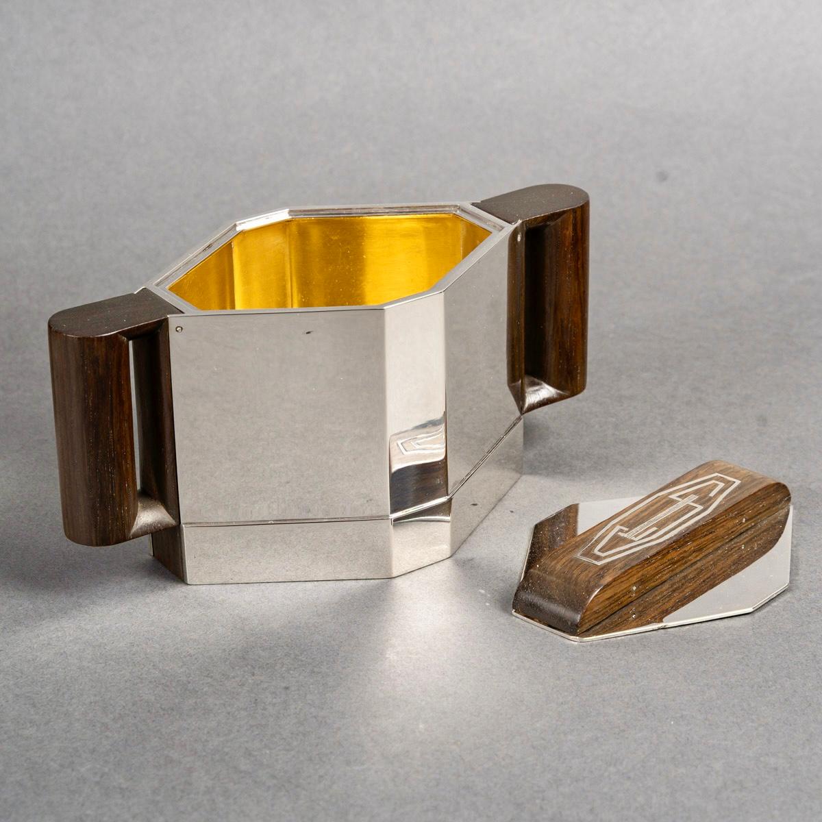 1930 Jean E Puiforcat Art Deco Modernistisches Tee-Couchtisch-Set aus Sterlingsilber und Palisanderholz im Angebot 2