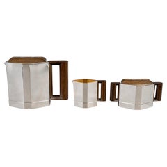1930 Jean E Puiforcat Art Deco Modernist Tea Coffee Set Sterling Silver Rosewood