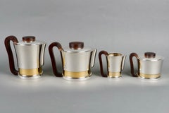 1930 Jean Puiforcat Modernist Tea Coffee Set Sterling Silver Vermeil Rosewood