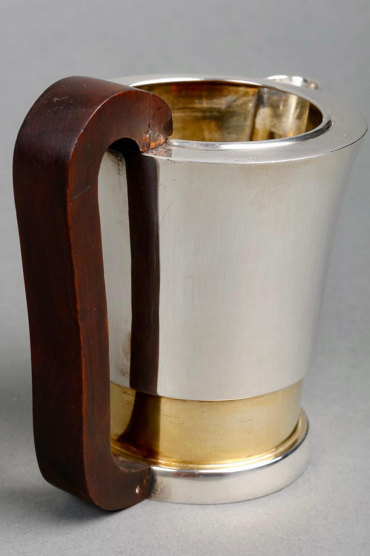 1930 Jean E. Puiforcat Modernist Tee Kaffee Set Sterling Silber Vermeil Rosenholz (Sterlingsilber) im Angebot
