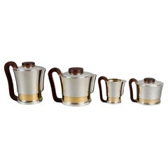 1930 Jean E. Puiforcat Modernist Tea Coffee Set Sterling Silver Vermeil Rosewood