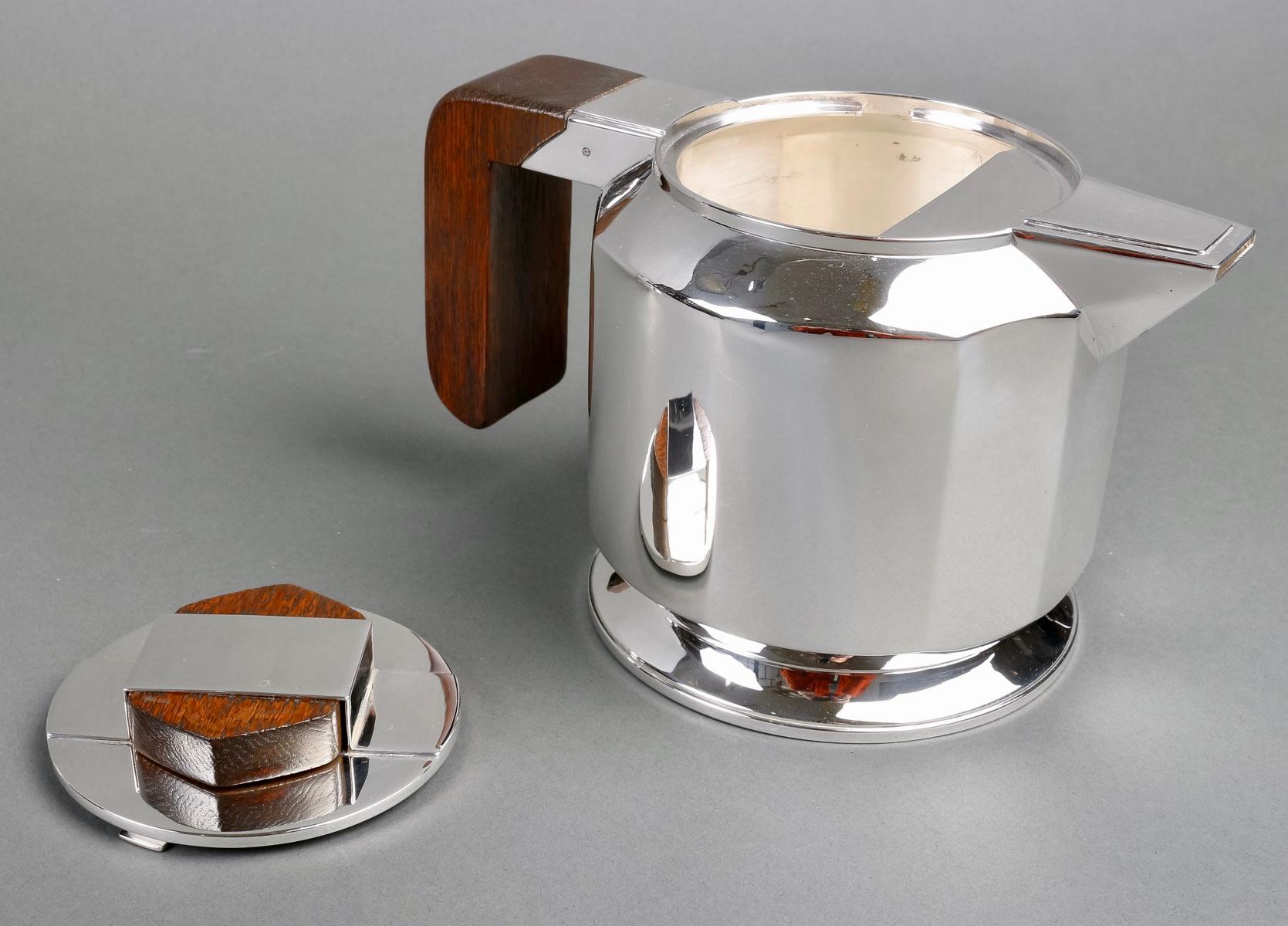 1925 Jean E. Puiforcat & Saks Modernist Tea Coffee Set Sterling Silver Rosewood 5