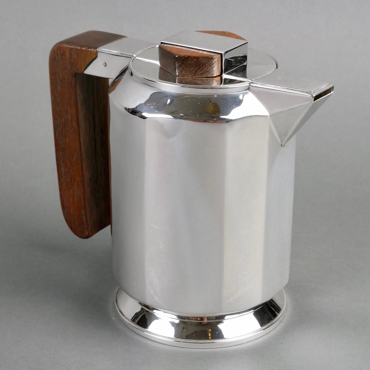 1925 Jean E. Puiforcat & Saks Modernist Tea Coffee Set Sterling Silver Rosewood 6