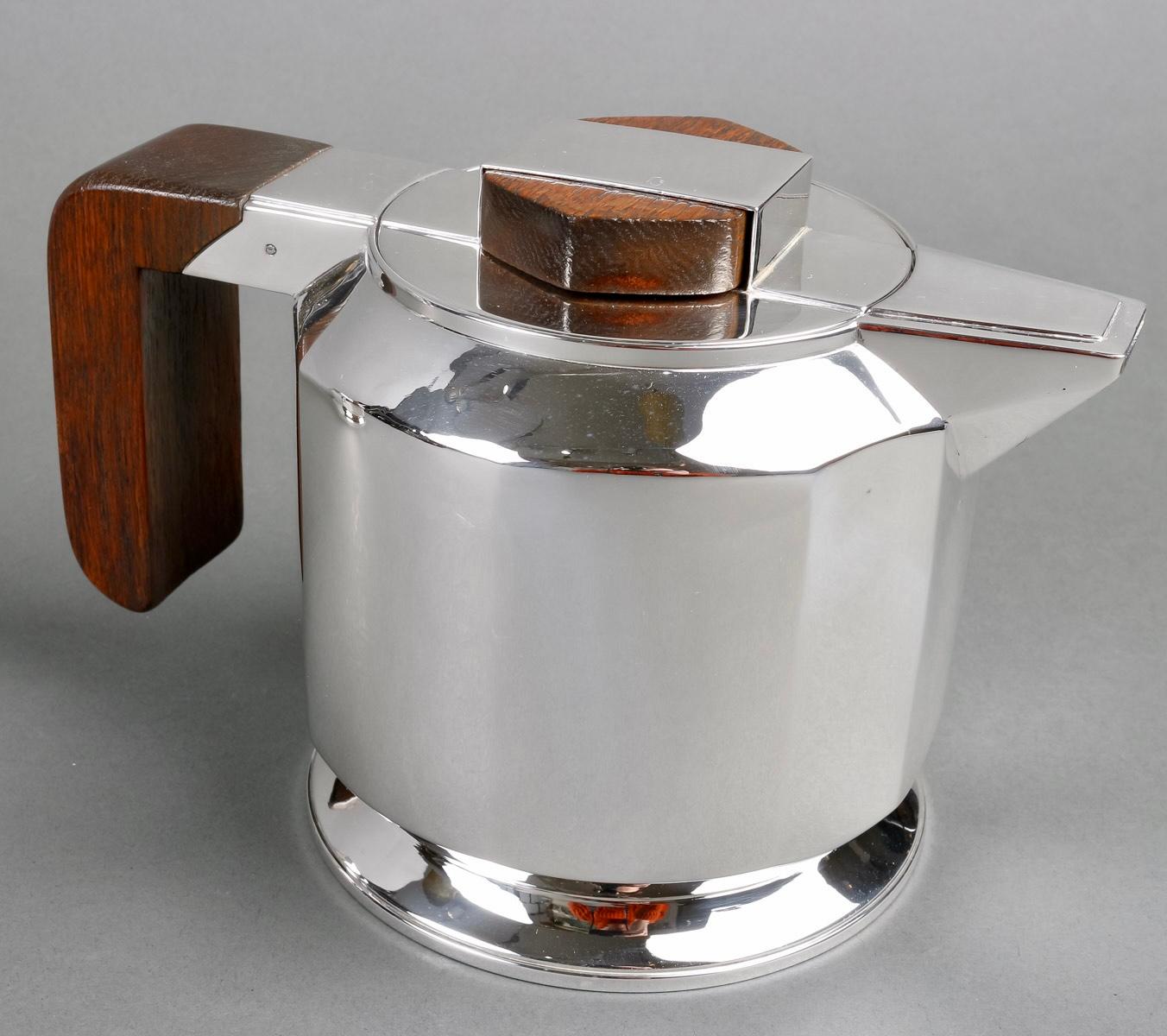 1925 Jean E. Puiforcat & Saks Modernist Tea Coffee Set Sterling Silver Rosewood 2