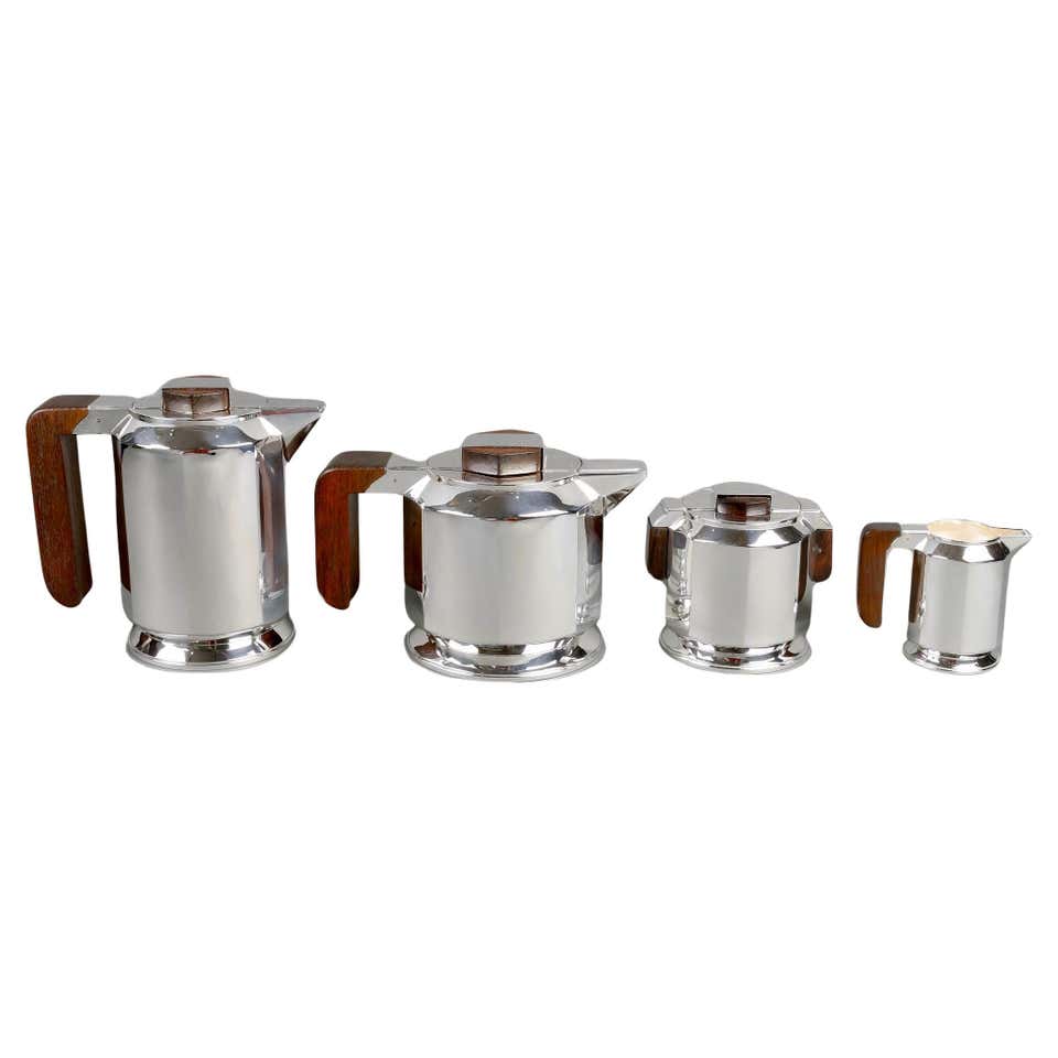 1930 Jean E. Puiforcat Modernist Tea Coffee Set Sterling Silver Vermeil ...